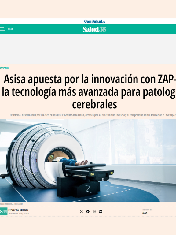 Reportaje Agencia de Comunicación Villarrazo en el medio Salud 35 para IRCA-Radiocirugia Asisa