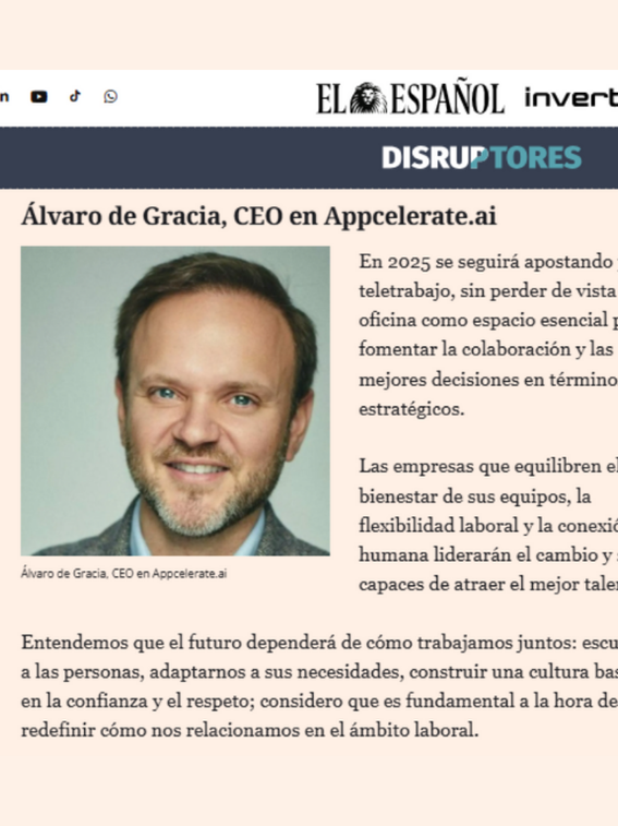 Acción Agencia de Comunicacion Villarrazo en Disruptores e Innovadores de El Español para cliente APPcelerate
