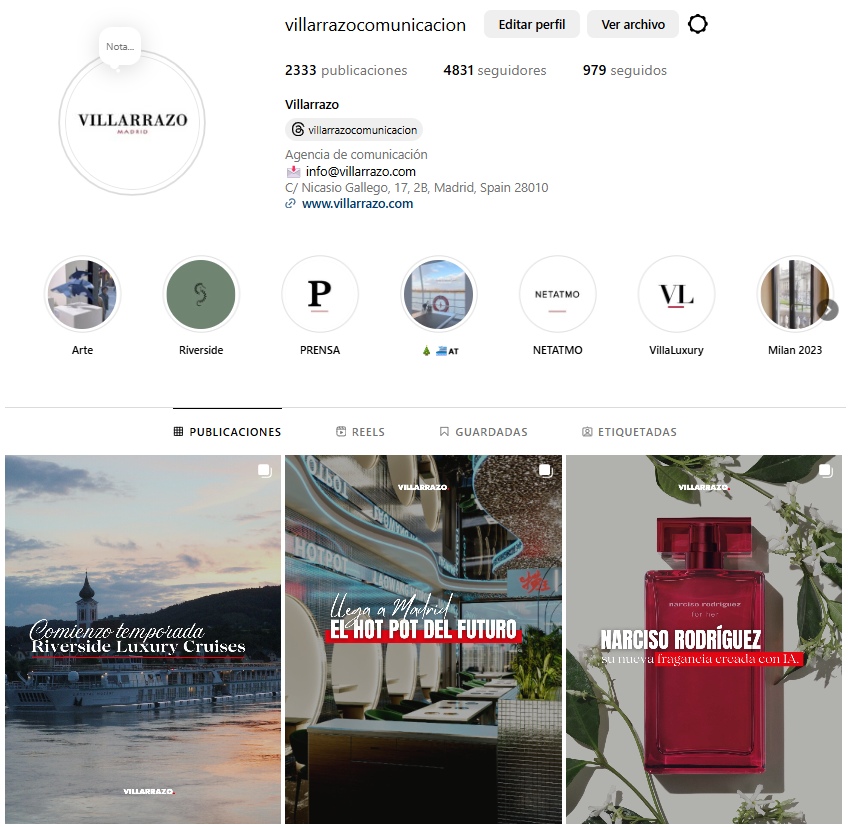 Instagram de Villarrazo donde se ve como es la gestión de redes sociales