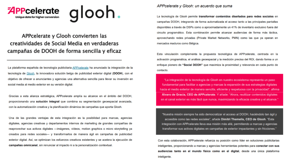 Nota de prensa Appcelerate y Glooh para blog villarrazo